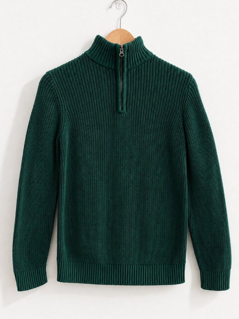 The Children's Place Boys 1/4 Zip Knit Sherpa Lined Collar Sweater - Green - L